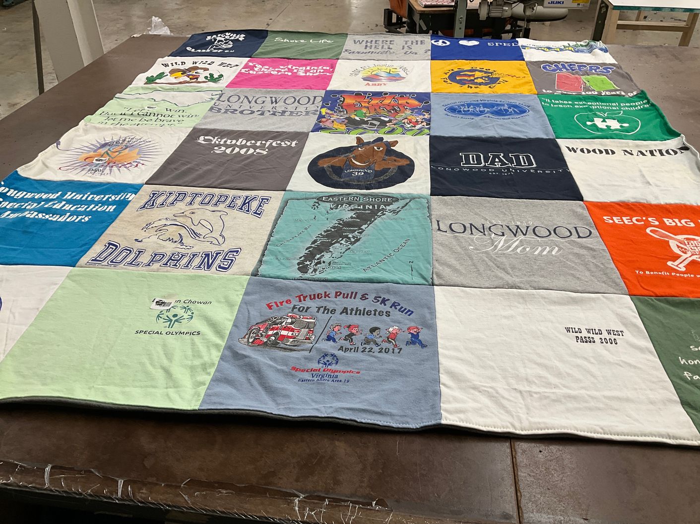 T-shirt quilt featuring kiptocpeke dolphins by Sandy from VA