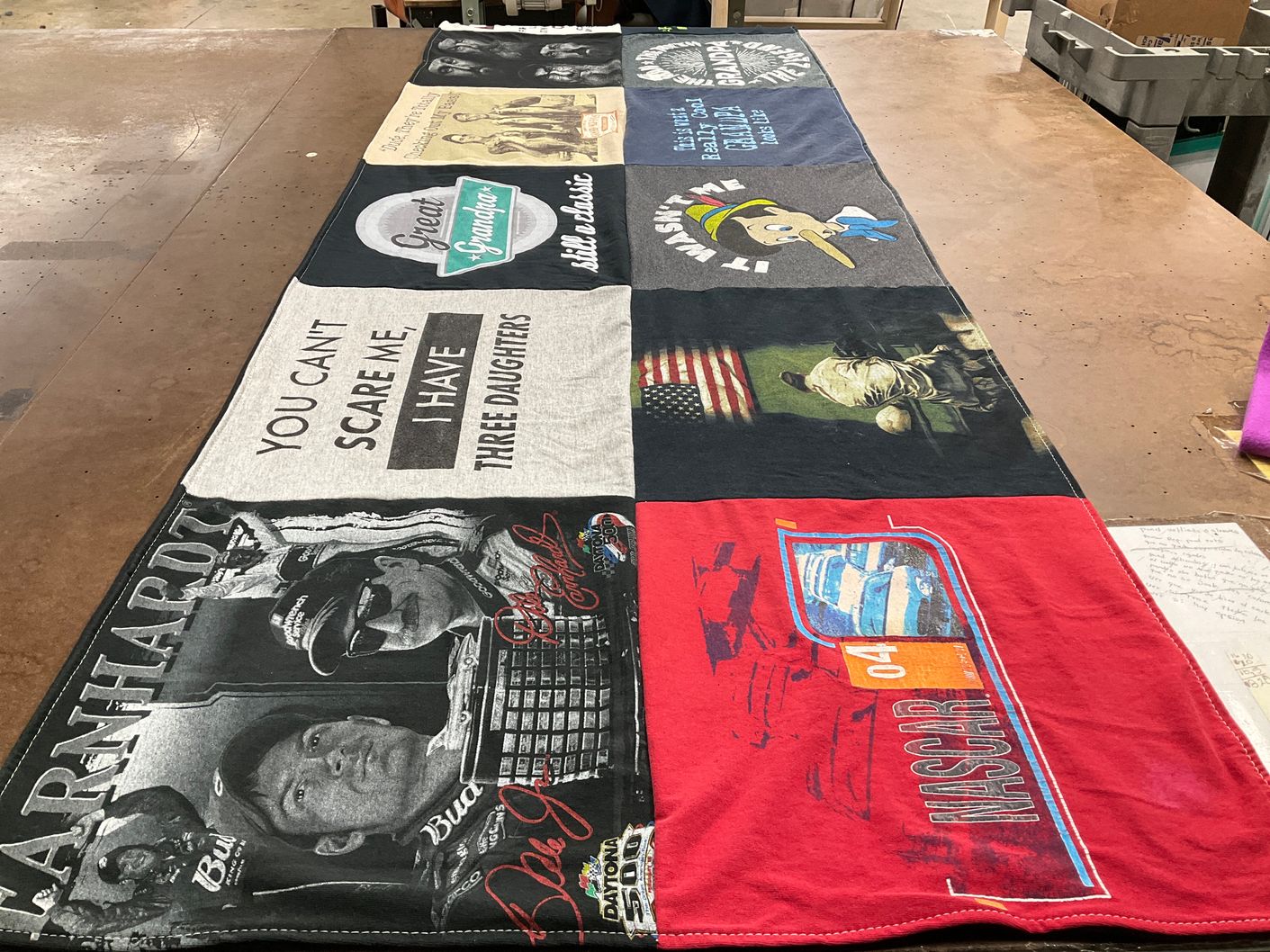 T-shirt quilt with nascar, racing themes by Taylor from OH