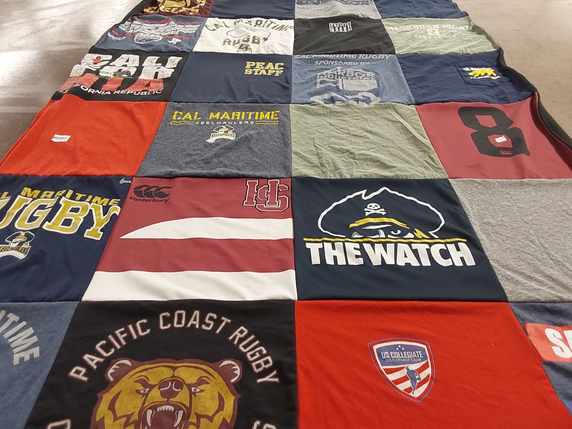 T-shirt quilt featuring cal maritime rugby by Heather from MA