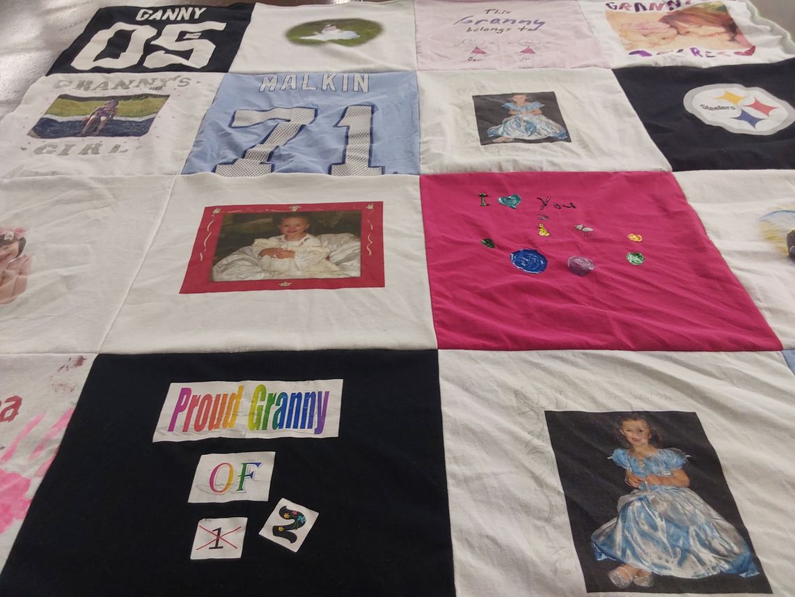 T-shirt quilt with family, love themes by Nancy from FL