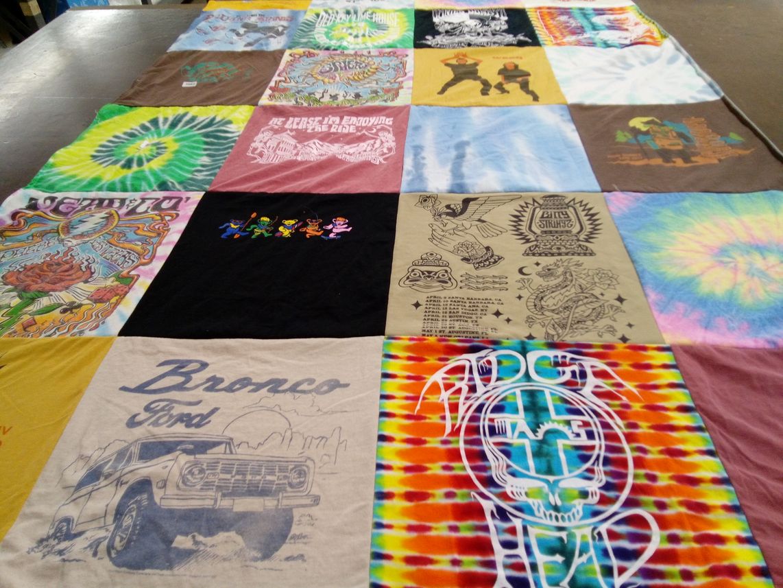 T-shirt quilt with music, art themes by Sydney from NY