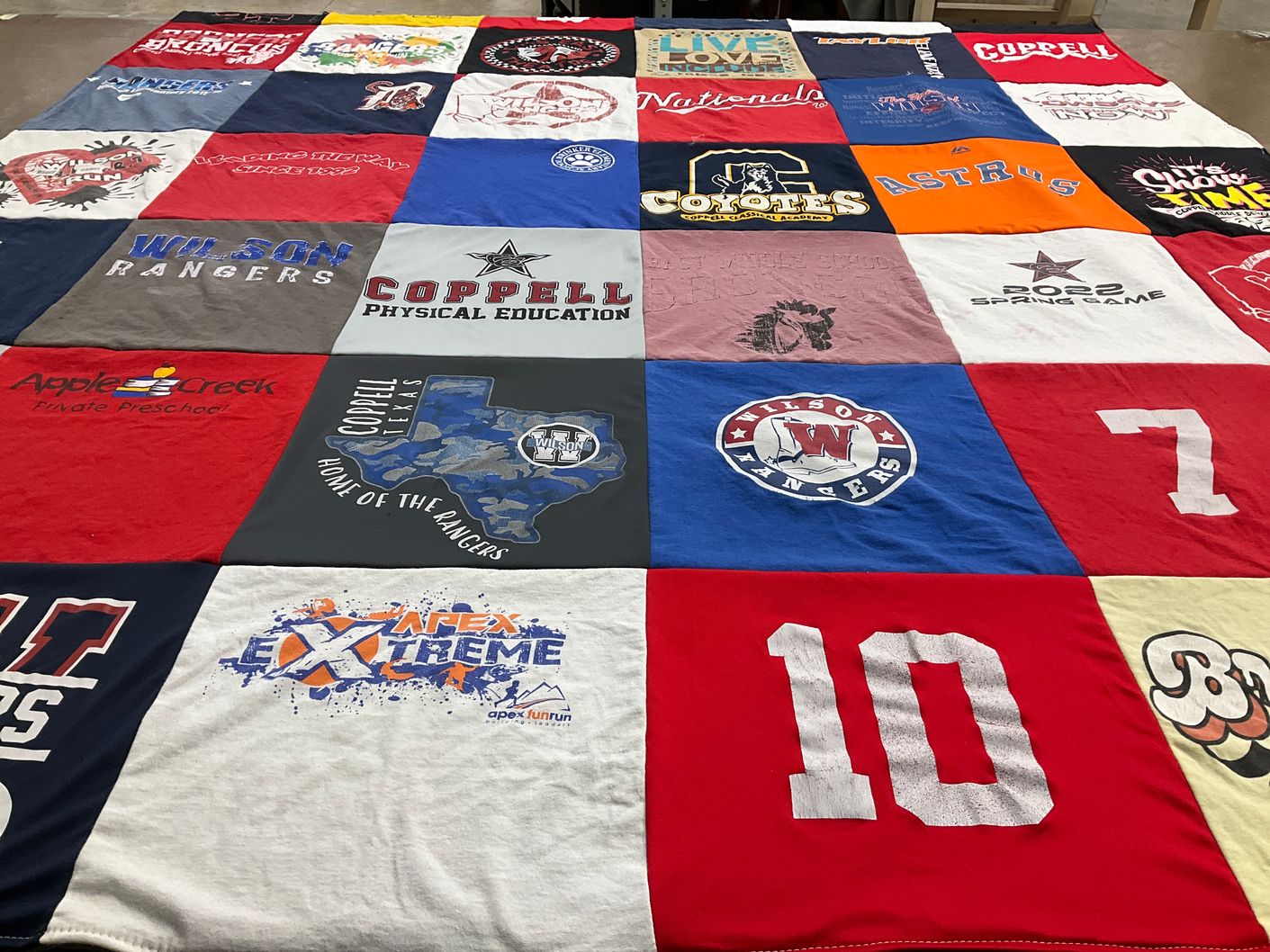T-shirt quilt featuring coppell high school rangers, wilson high school rangers by Courteney from TX