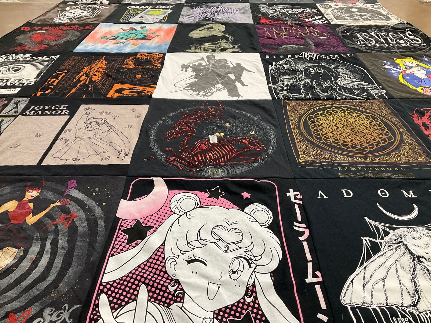 T-shirt quilt with music, anime themes by Christina from NV