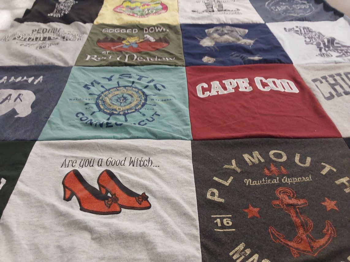 T-shirt quilt with nautical themes, witchcraft themes by Barbara from NY