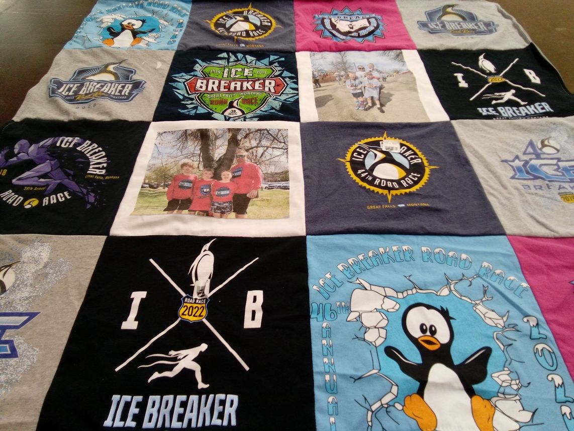 T-shirt quilt with running, events themes by Stephanie from MT