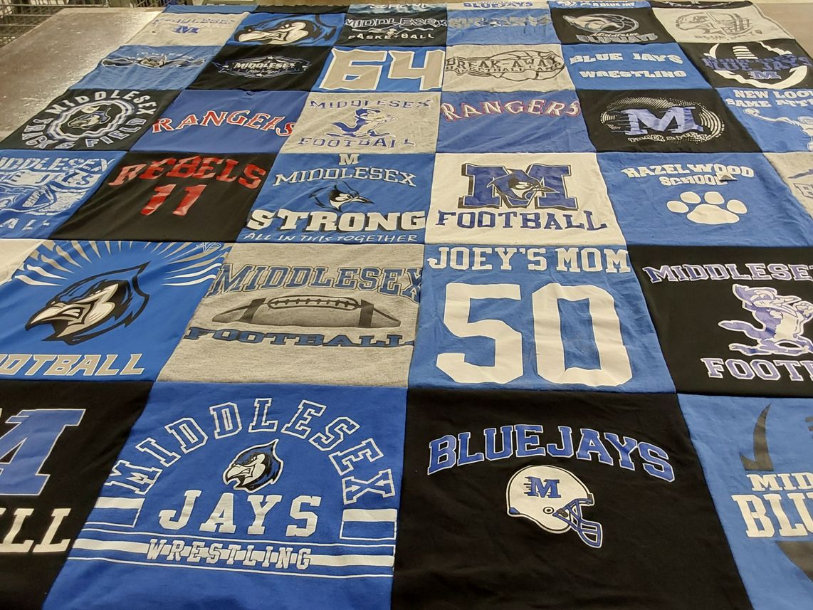 T-shirt quilt featuring middlesex bluejays football, middlesex jays wrestling by Dawn from NJ