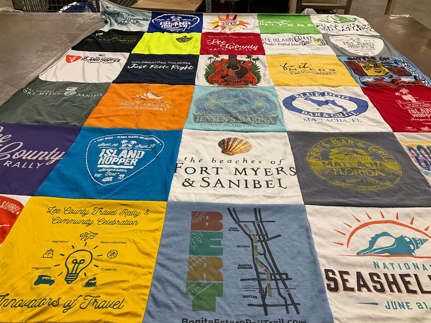 T-shirt quilt with tourism, travel themes by Amanda from FL