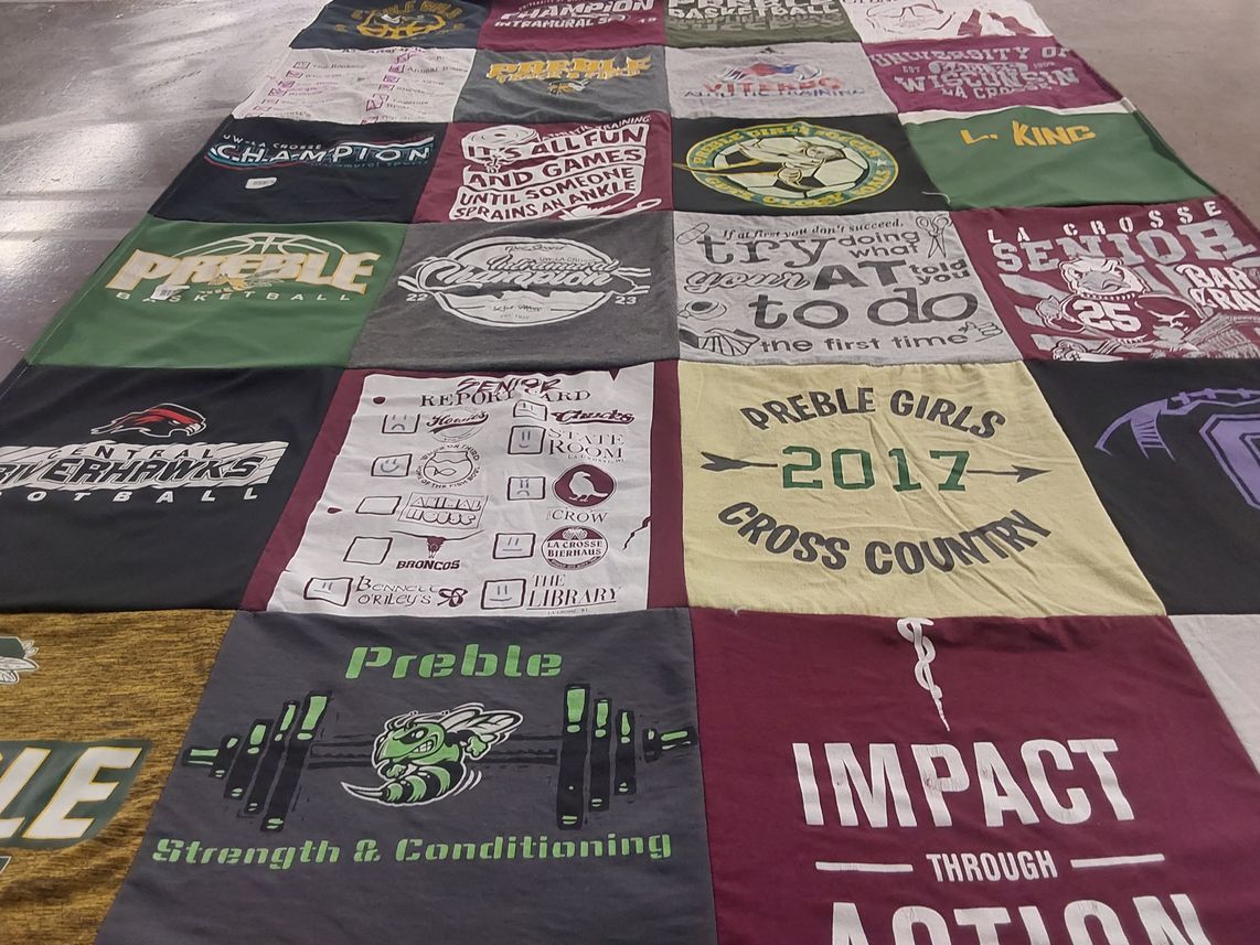 T-shirt quilt featuring preble girls cross country, central raiders football by Leamae from WI