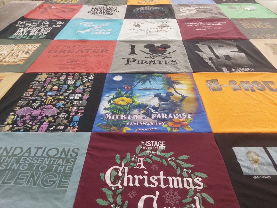 T-shirt quilt with art, theatre themes by Jamie from OK
