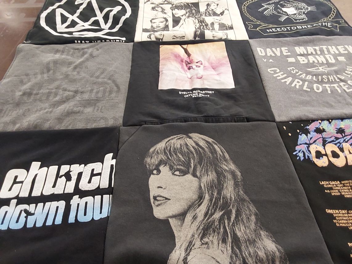 T-shirt quilt with music, bands themes by Katrina from CA