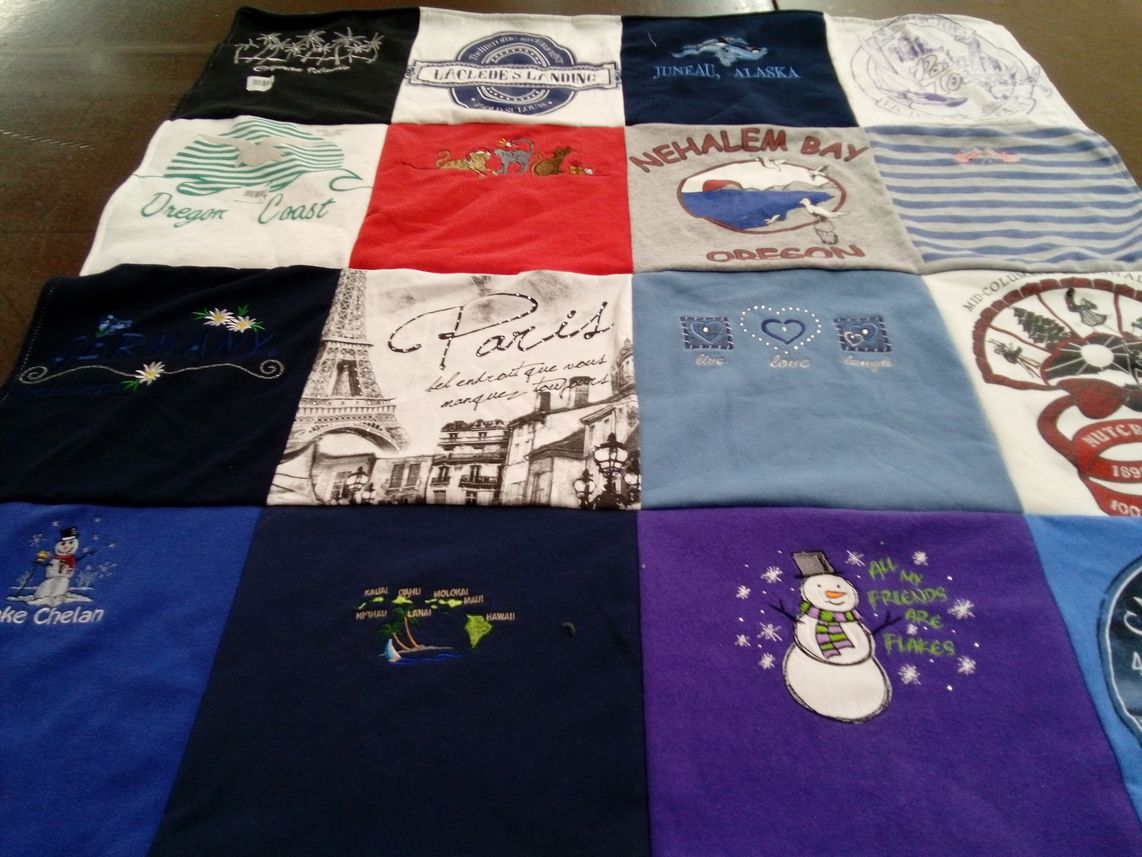 T-shirt quilt with travel, nature themes by Darla from WA