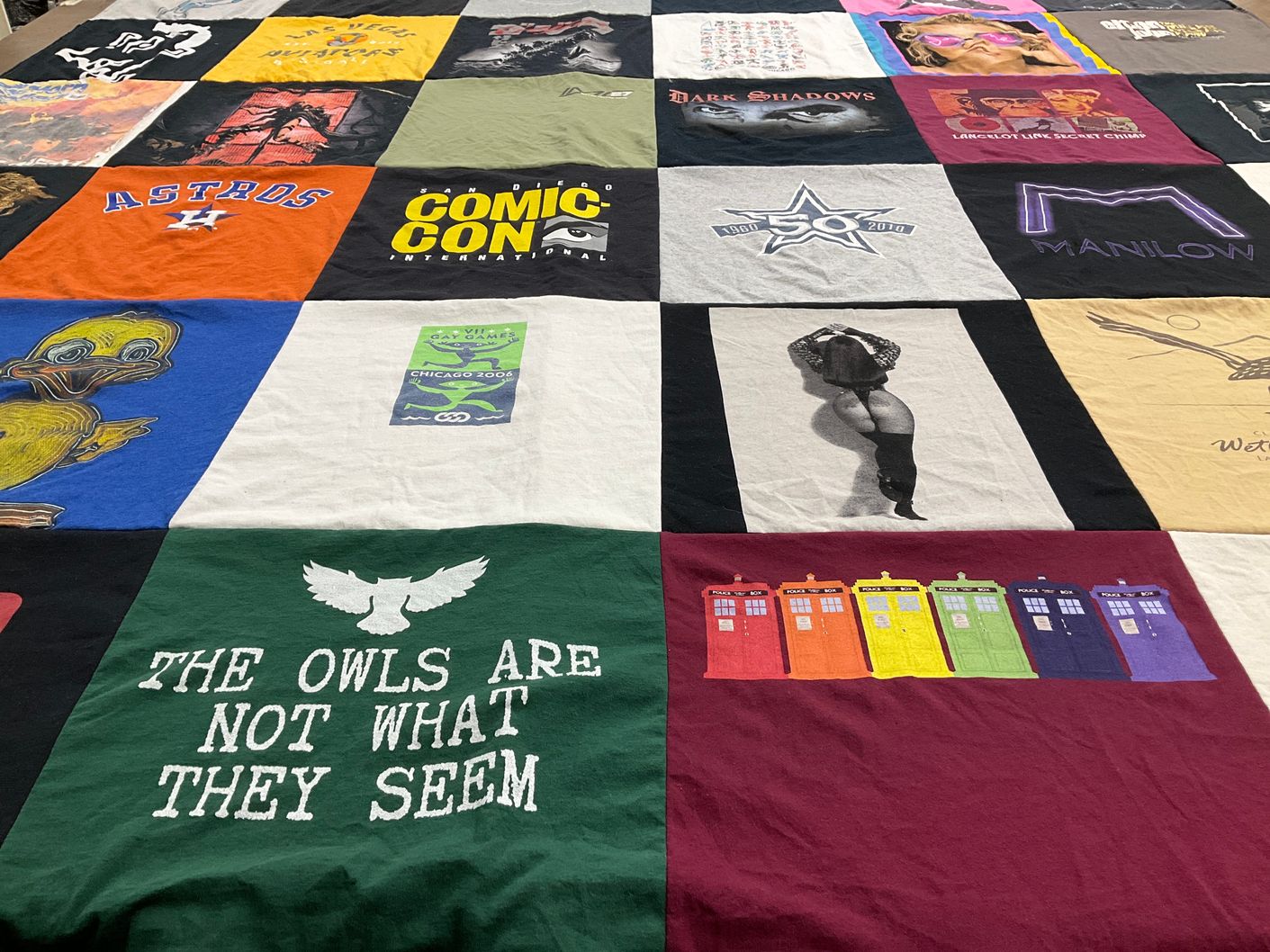 T-shirt quilt with comic books, television themes by Evan from NV