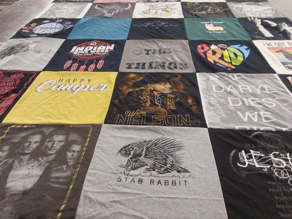 T-shirt quilt with music, humor themes by Mark from ND