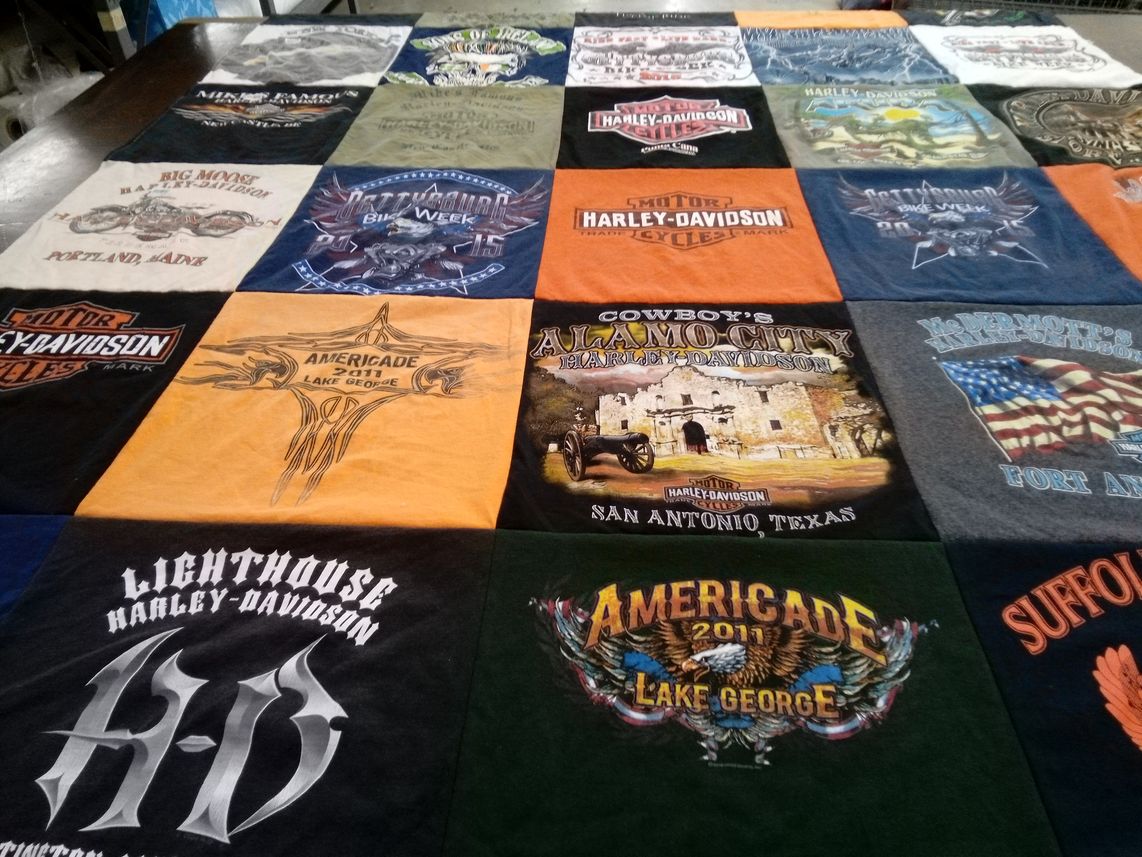 T-shirt quilt with motorcycles, biking themes by Joseph from NY