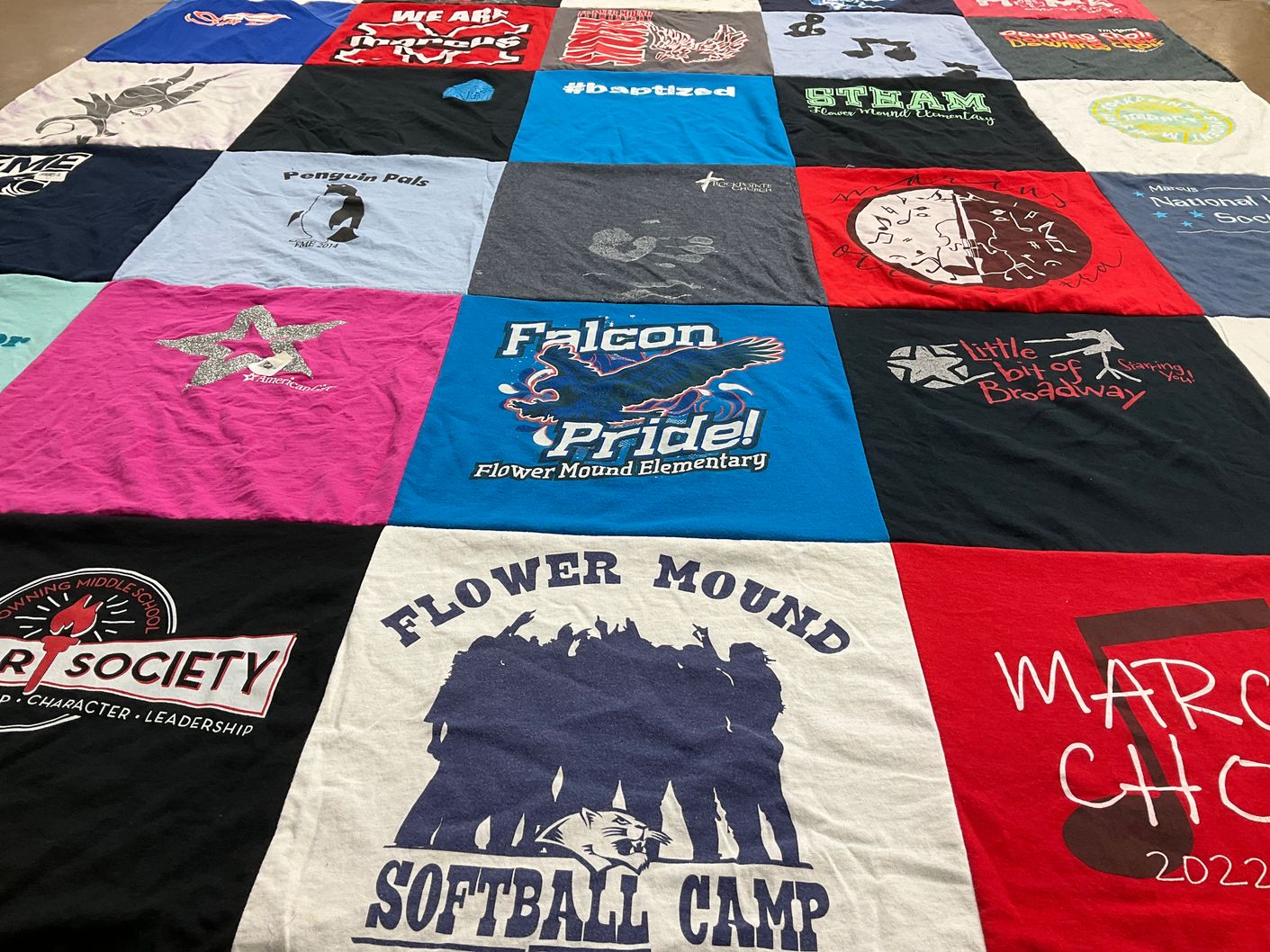 T-shirt quilt featuring flower mound softball team by Cindy from TX