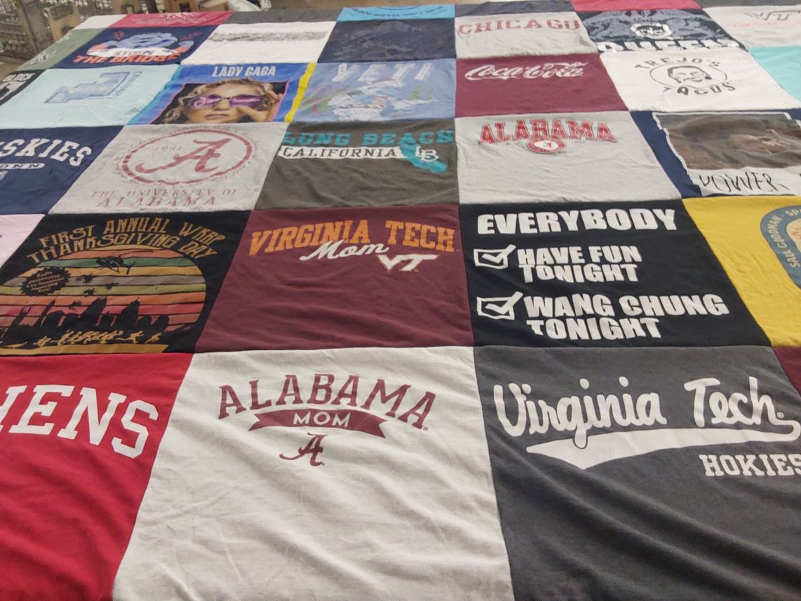 T-shirt quilt from university of alabama, virginia tech by MARIA from CT