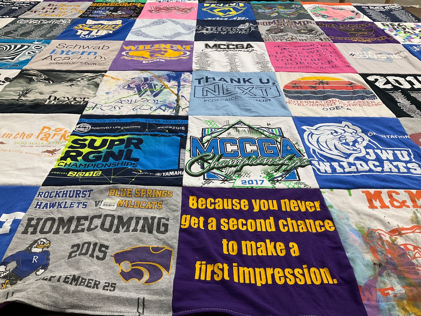 T-shirt quilt featuring blue springs high school wildcats by Melodie from TX