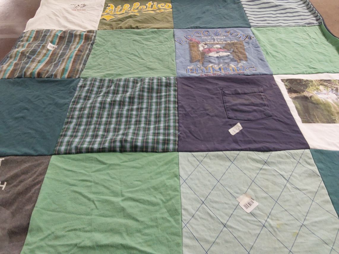 T-shirt quilt with outdoor activities, sports themes by Jennie from KY