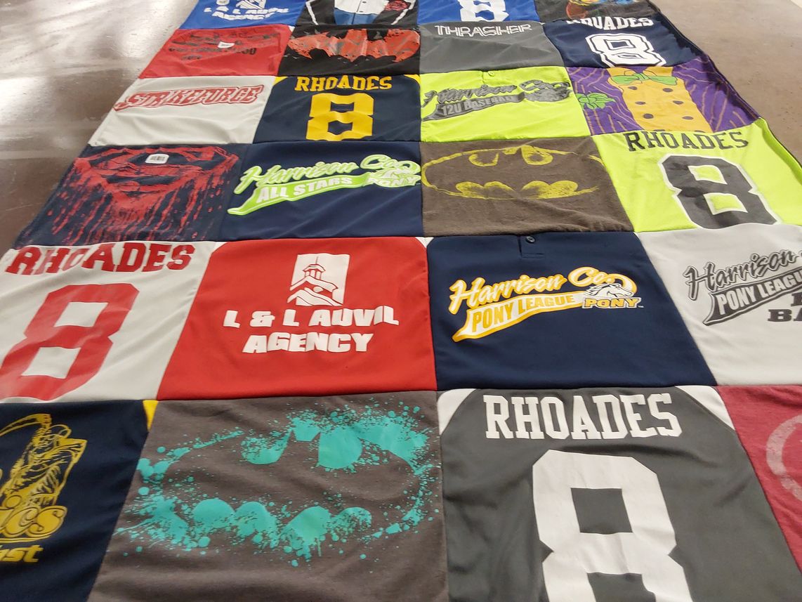 T-shirt quilt with baseball themes by LORI from WV