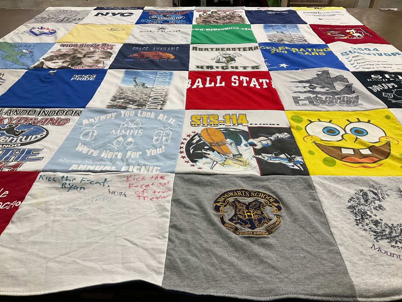 T-shirt quilt featuring northeastern university, hogwarts school by Charles from FL