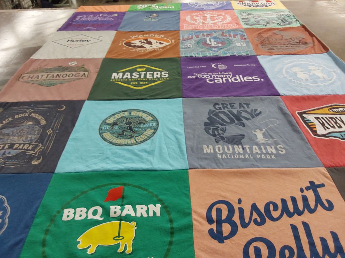T-shirt quilt with outdoor activities, travel themes by Phillip from SC