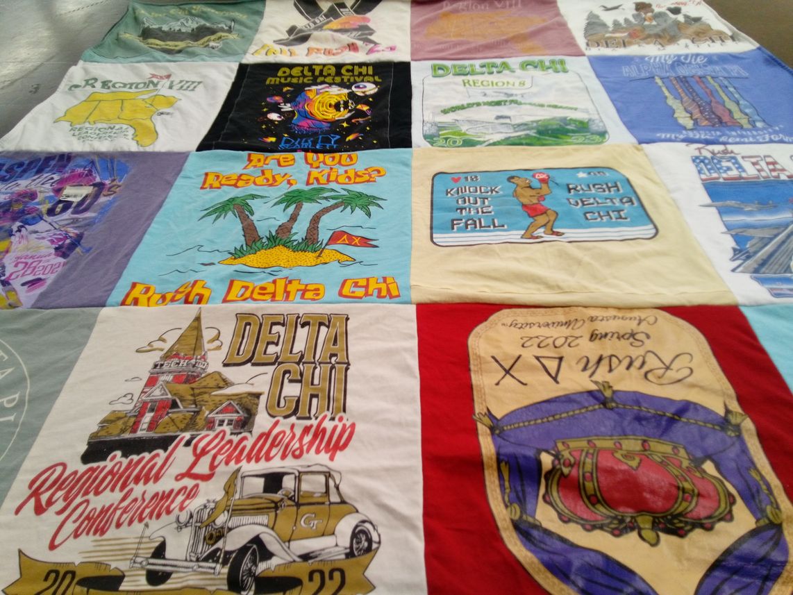 T-shirt quilt with fraternities, leadership themes by Tricia from GA