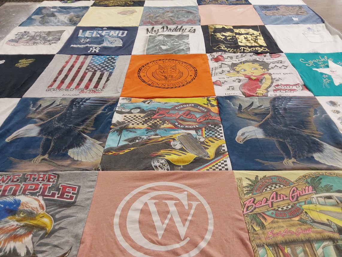 T-shirt quilt with patriotism, automobiles themes by Shannon from TN