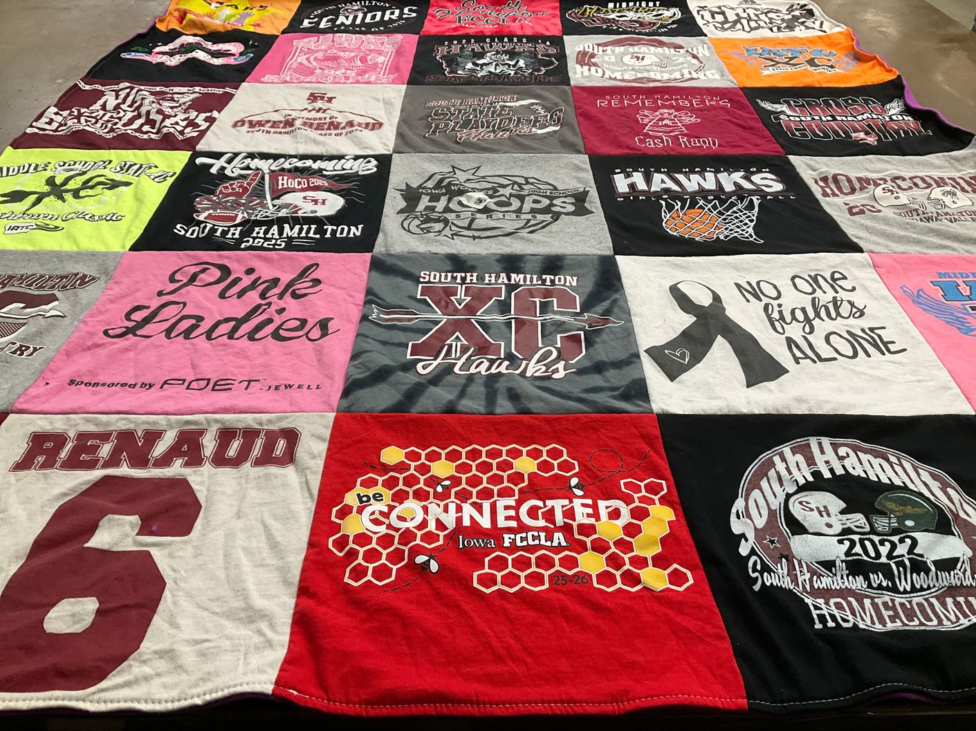 T-shirt quilt featuring south hamilton hawks by Marcus from IA