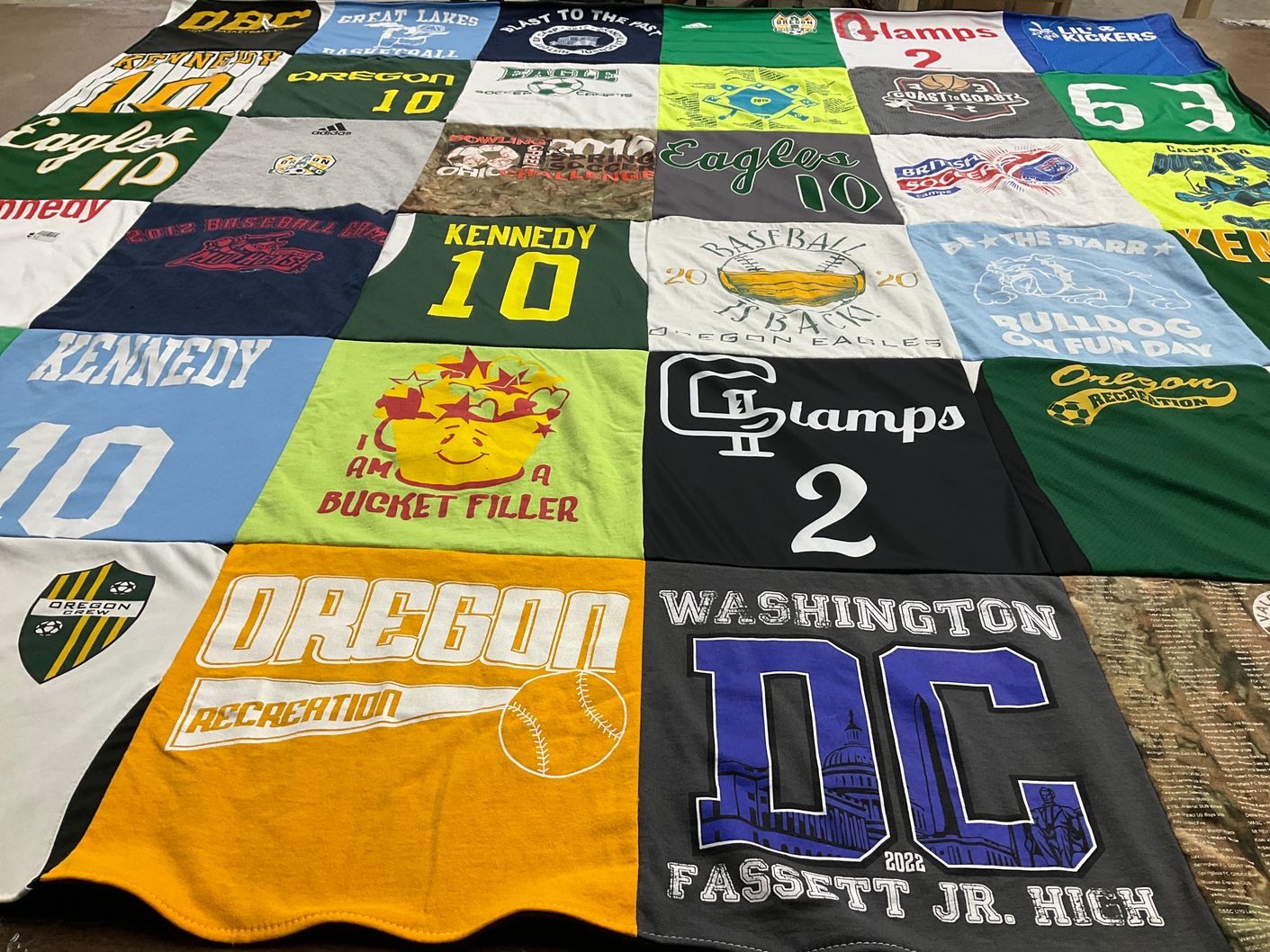 T-shirt quilt featuring oregon eagles, washington kickers by Melinda from OH