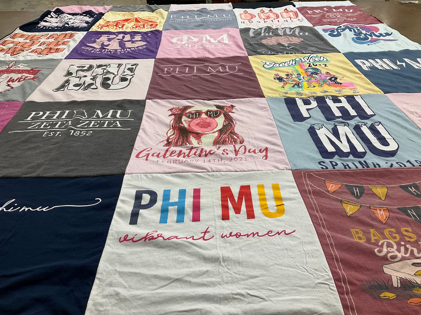 T-shirt quilt with sorority, sisterhood themes by Payton from IL