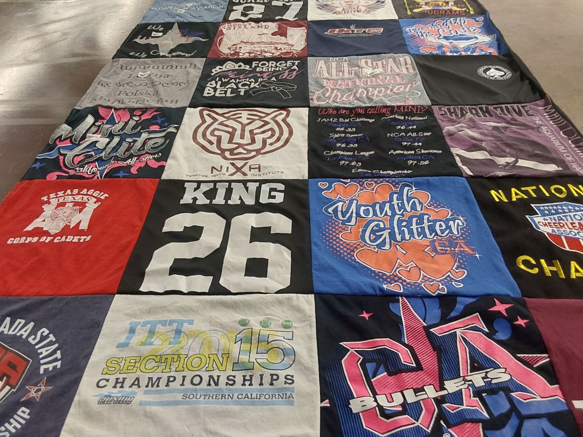T-shirt quilt featuring bullets by Payton from CA