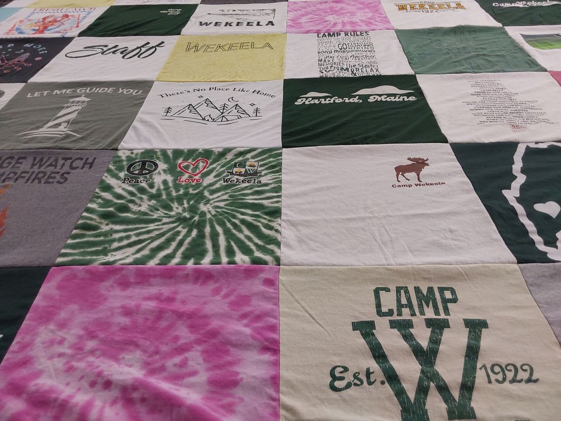 T-shirt quilt with camping, outdoors themes by Lori from ME