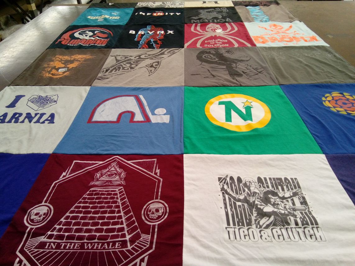 T-shirt quilt with anime, gaming themes by Nigel from WA