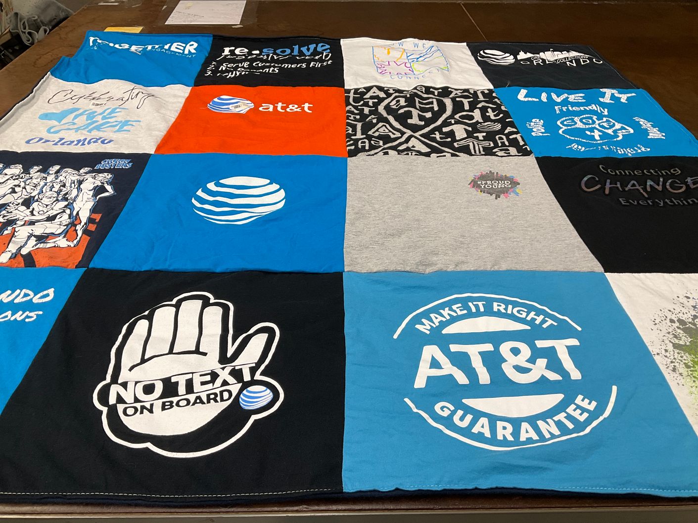 T-shirt quilt with communication, community themes by Carmen from FL