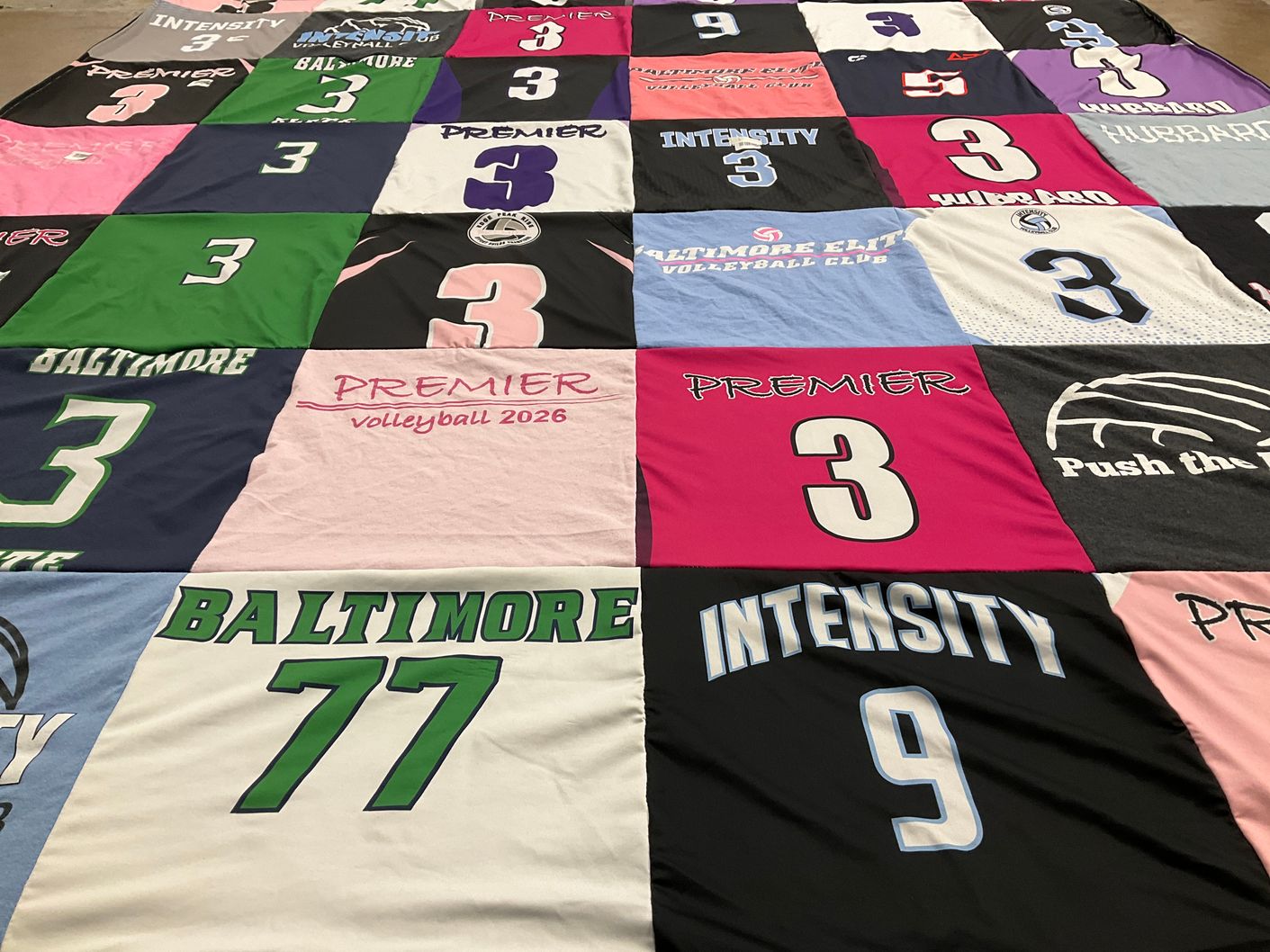 T-shirt quilt with volleyball themes by Pamela from MD