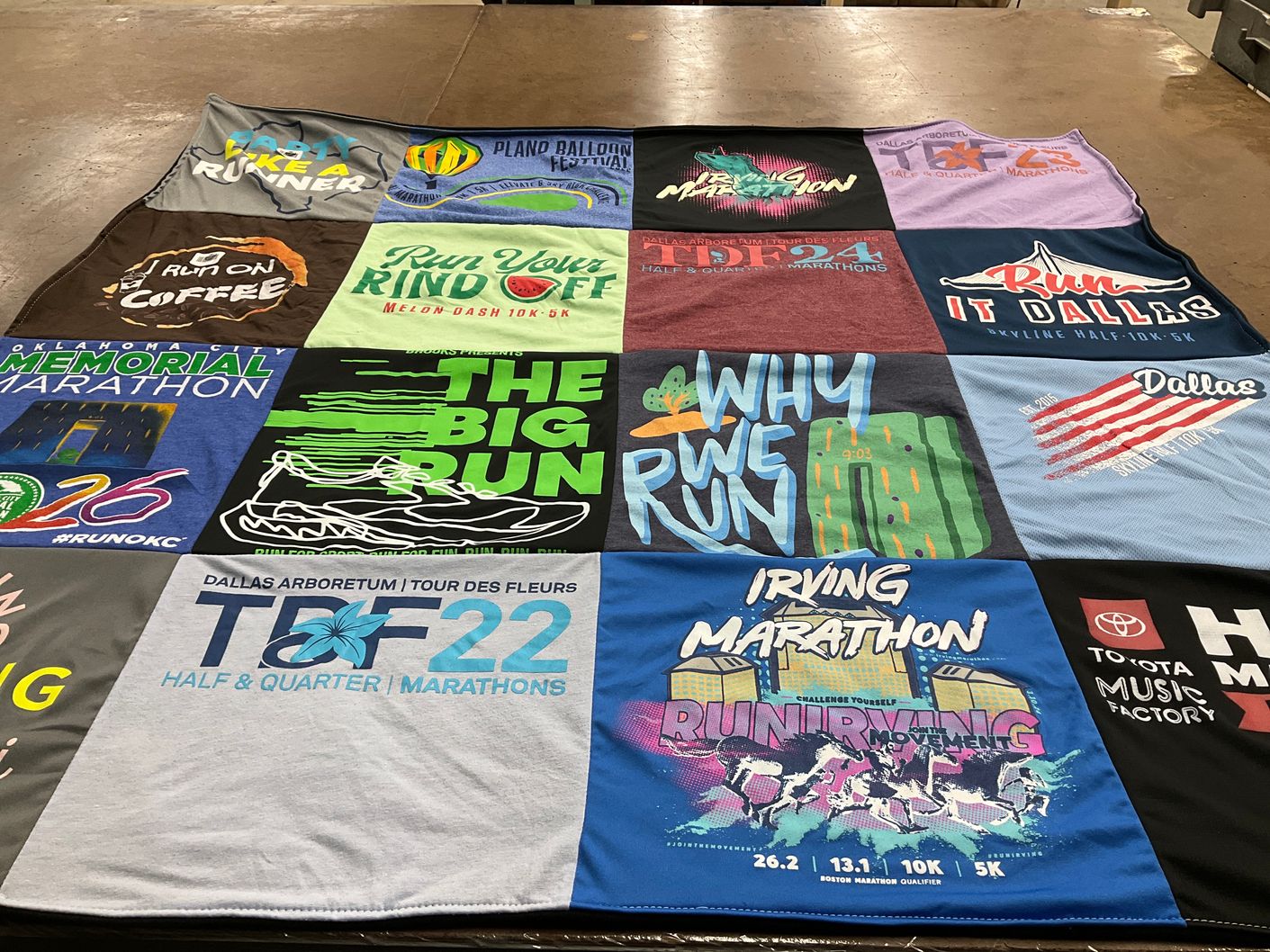 T-shirt quilt with running, marathons themes by Vanessa from TX