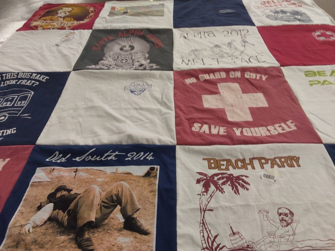 T-shirt quilt with fraternity, beach party themes by Steven from NC