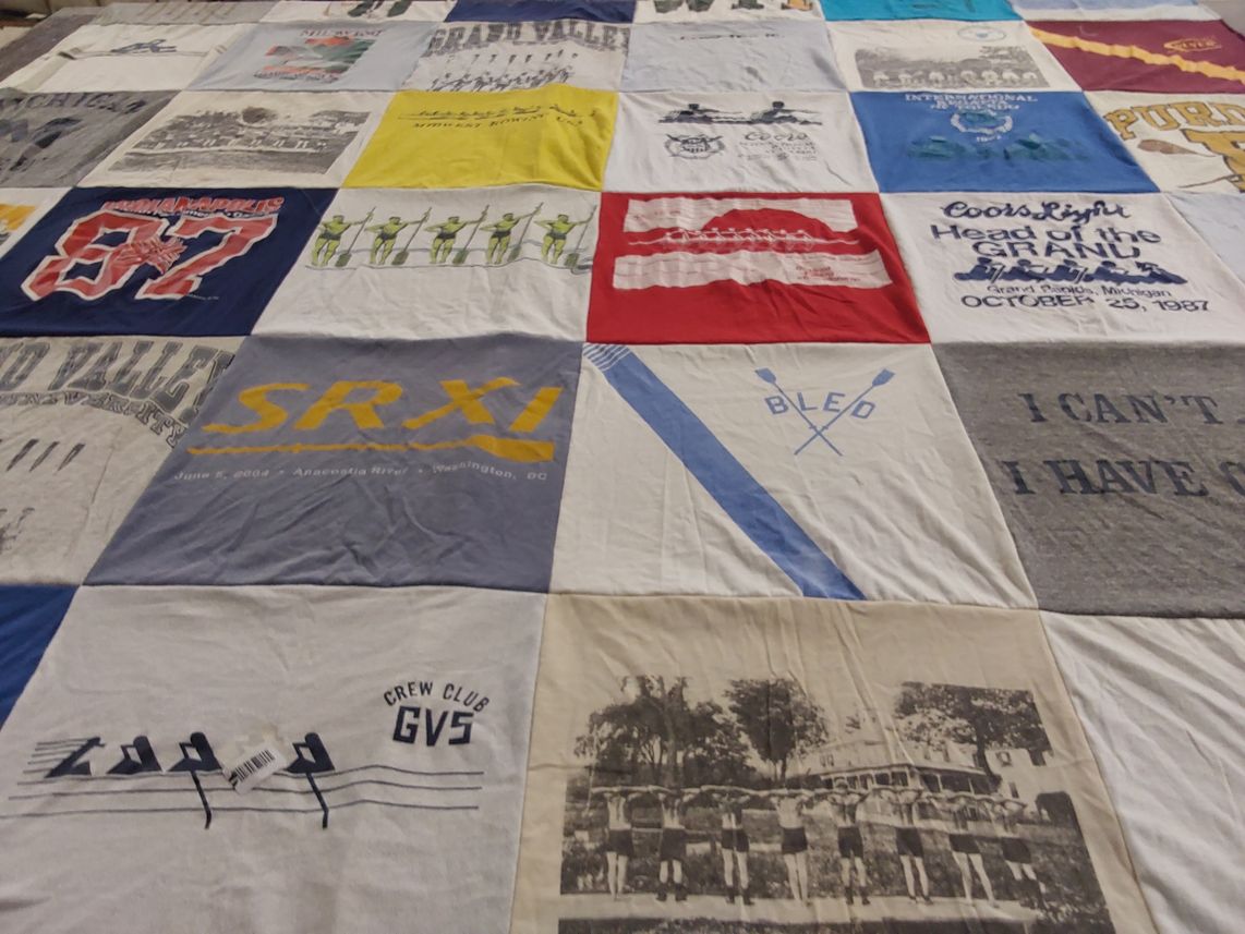 T-shirt quilt with rowing, sports themes by Richard from NY