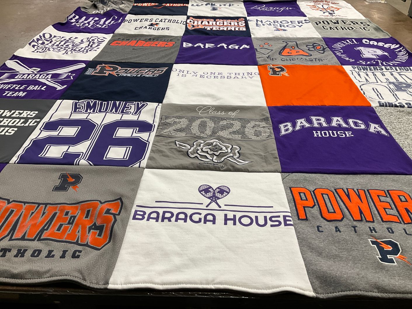 T-shirt quilt featuring powers catholic chargers by Janell from MI