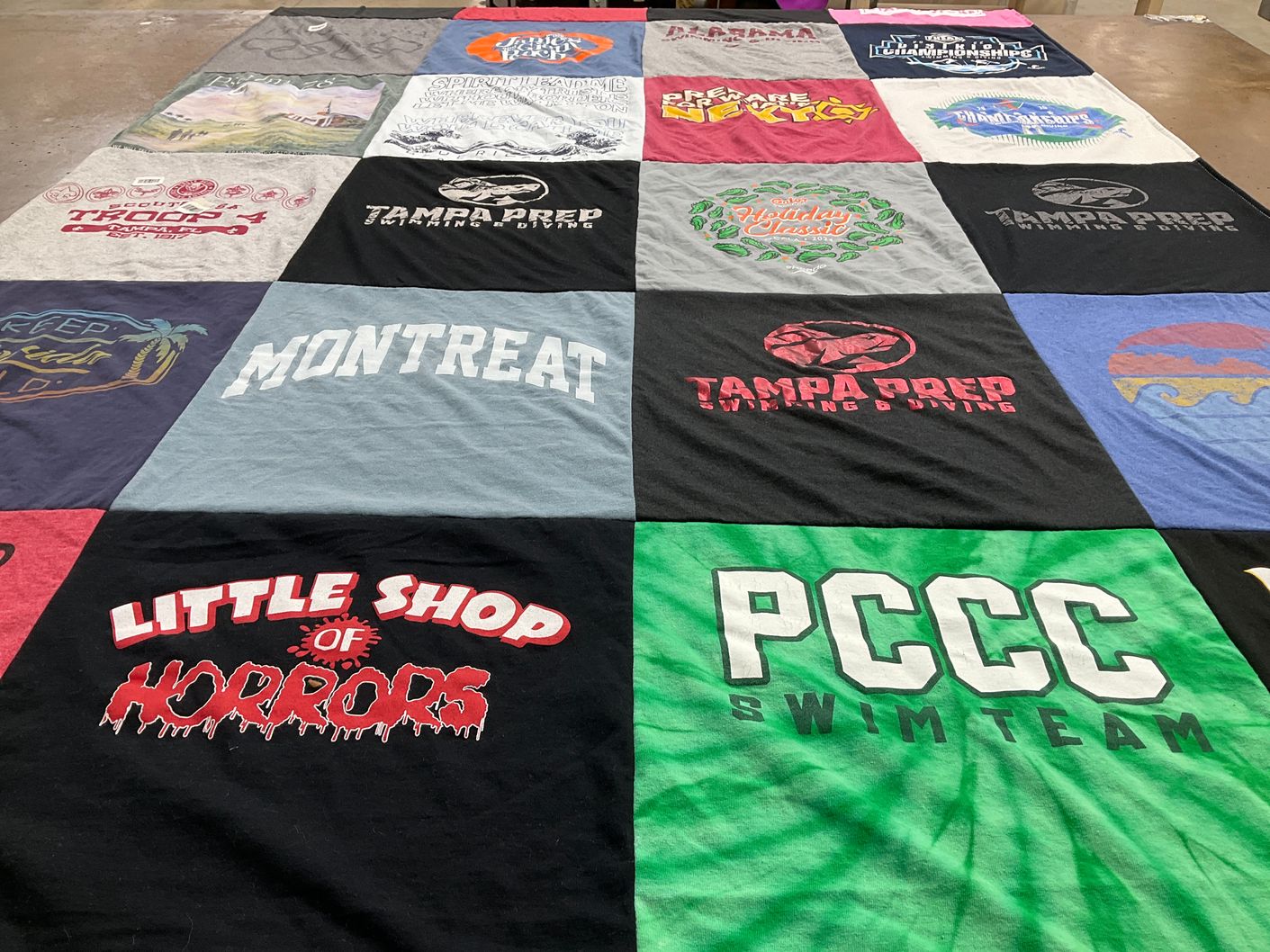 T-shirt quilt featuring tampa preparatory school swim team by Jackson from FL