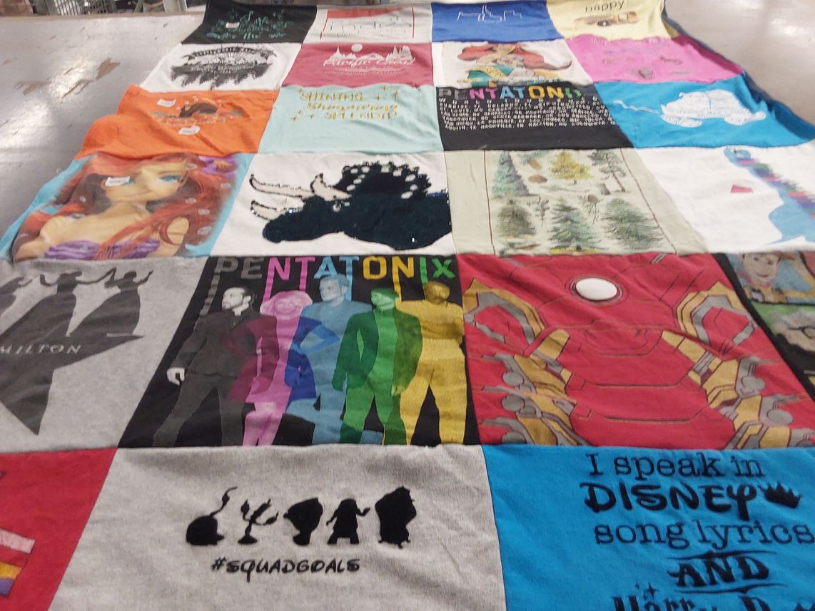 T-shirt quilt with music, disney themes by Alyse from OR