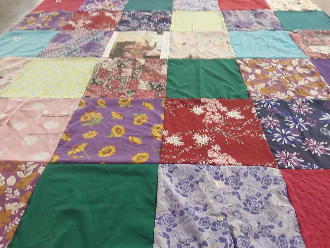 T-shirt quilt with quilting, sewing themes by Melissa from NH