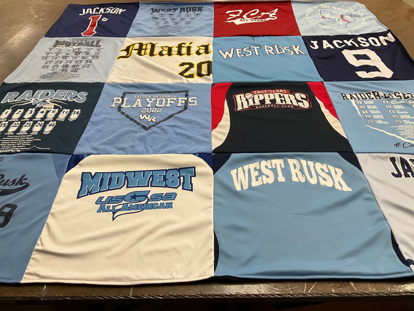 T-shirt quilt featuring raiders baseball team, east texas rippers baseball club by Wendy from TX