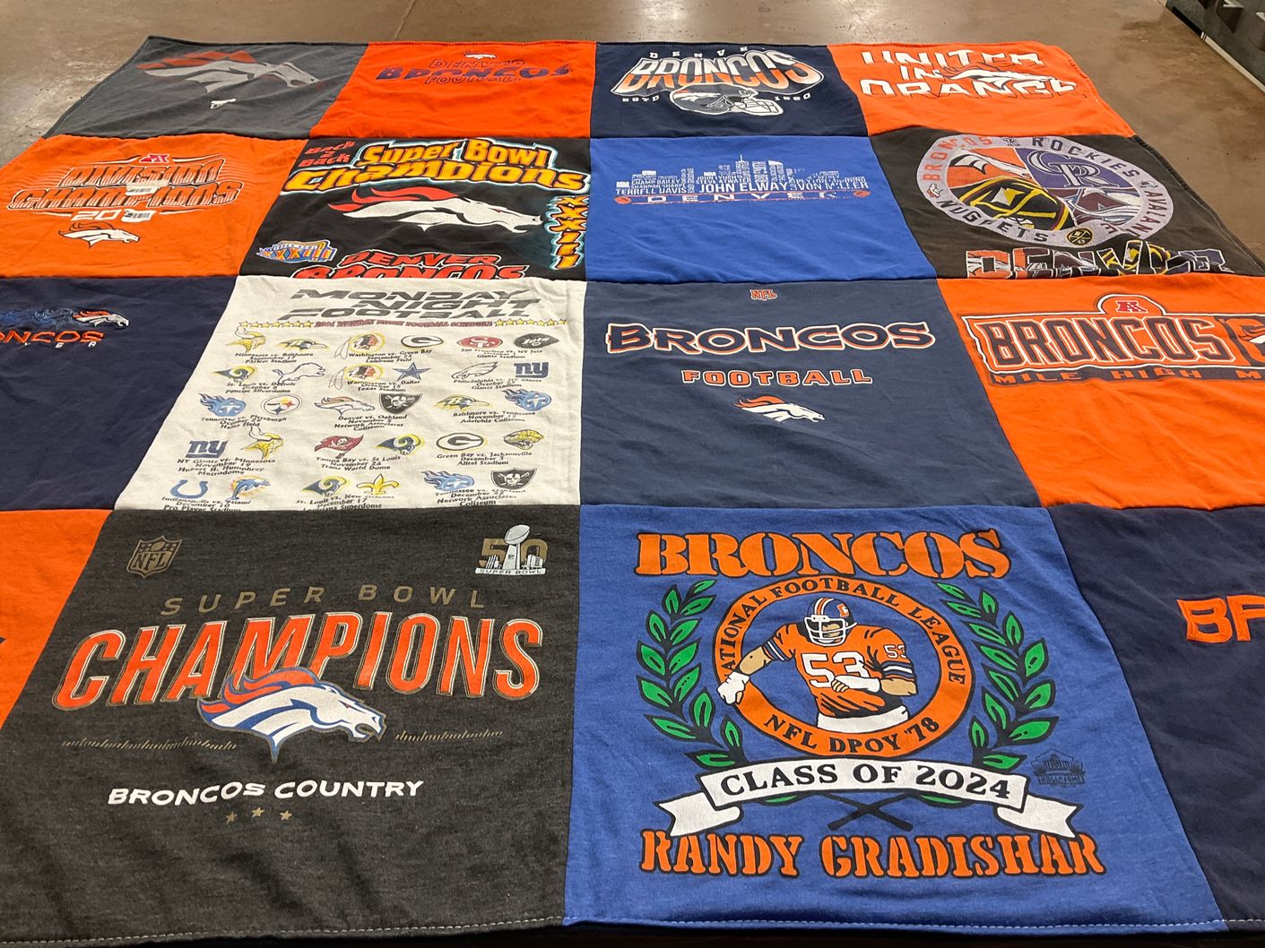 T-shirt quilt featuring denver broncos by Vickie from CO