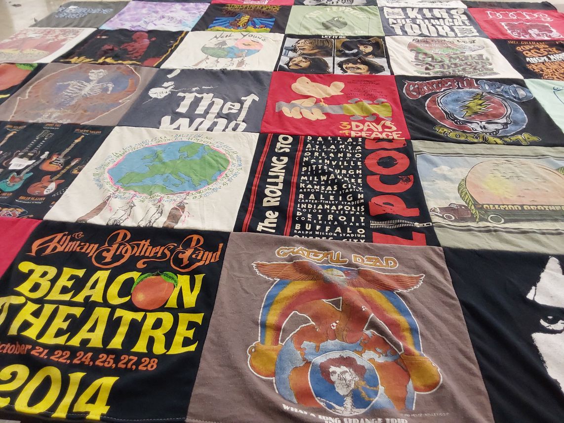 T-shirt quilt with music, concerts themes by Carol from NC