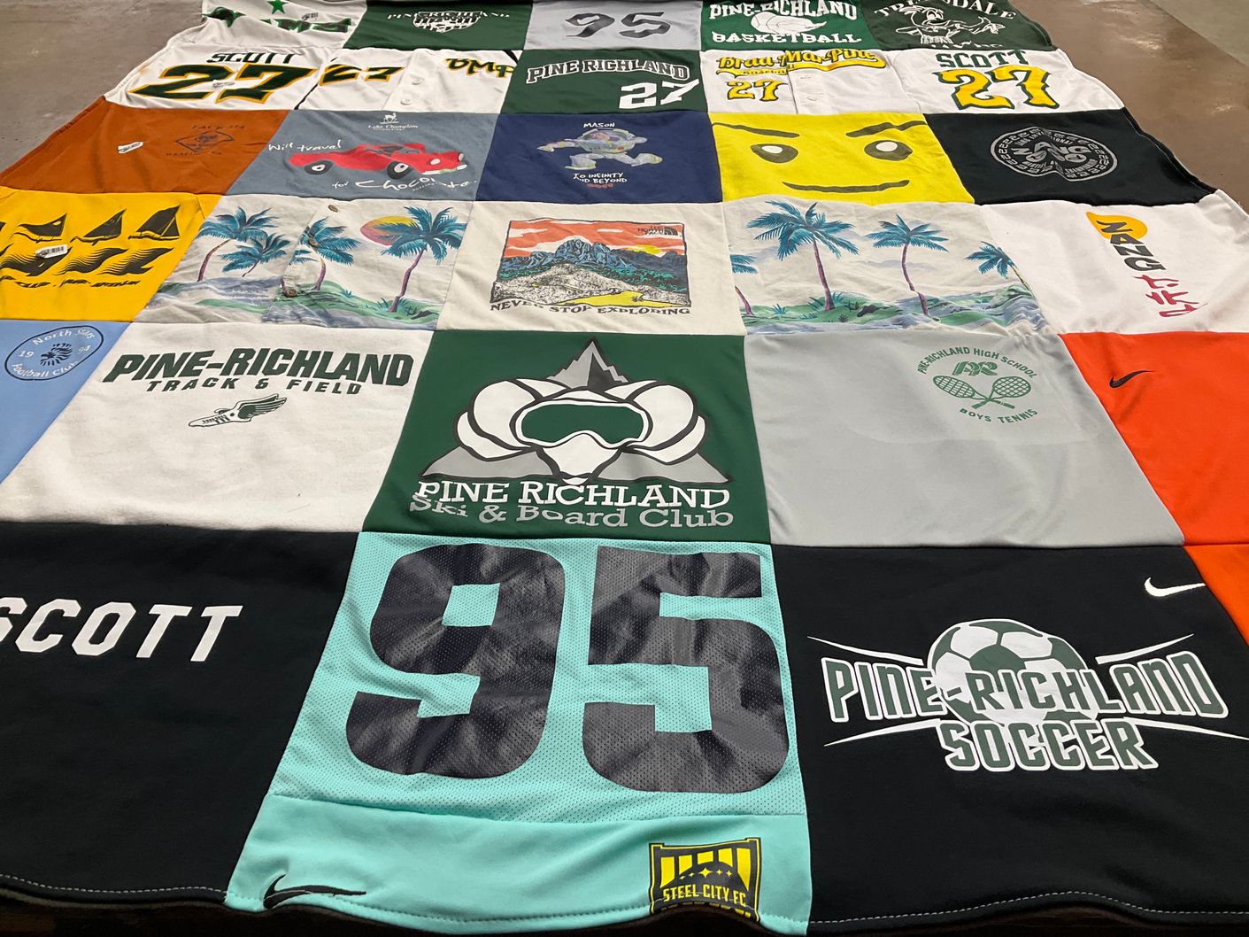 T-shirt quilt featuring pine-richland soccer, pine-richland basketball by Elise from PA