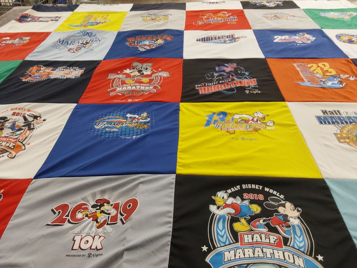 T-shirt quilt with running, marathons themes by Gregory from IN