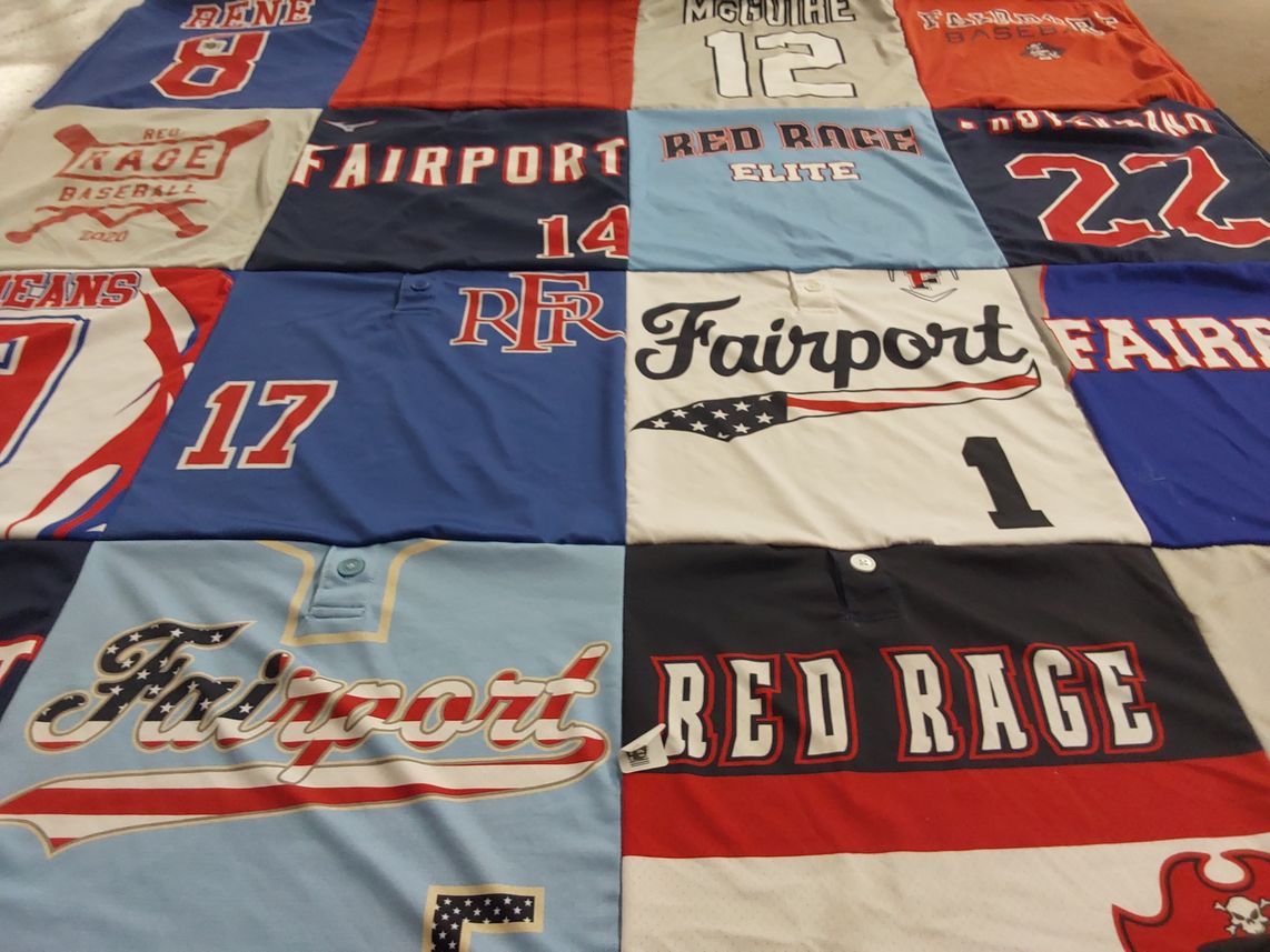 T-shirt quilt featuring fairport red rage baseball by Erin from NY