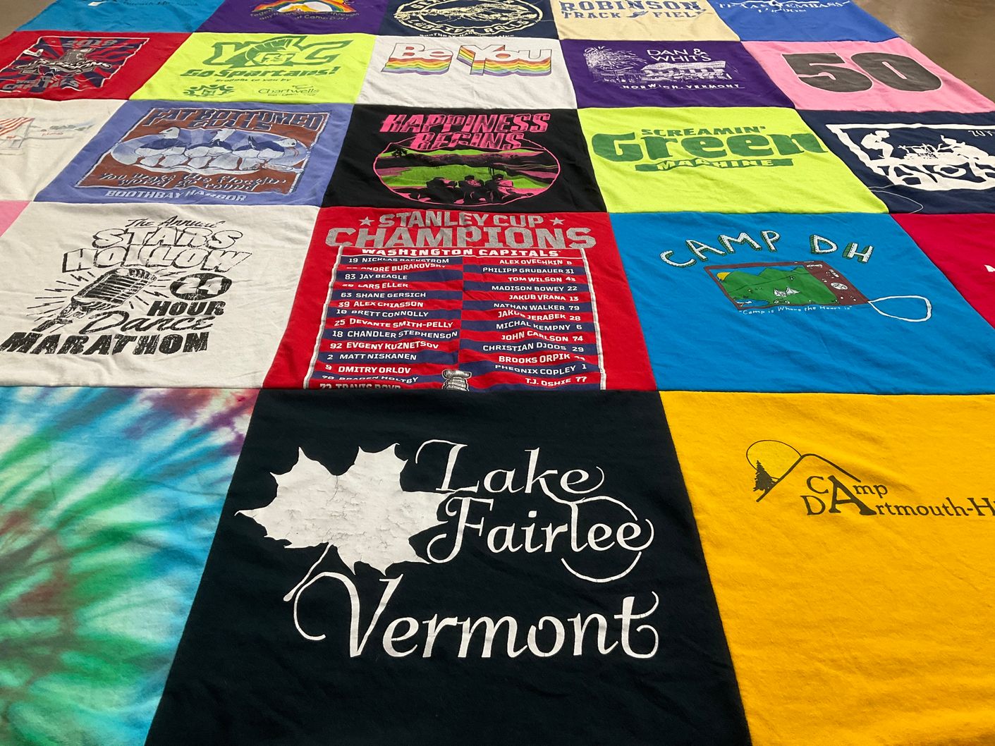 T-shirt quilt with hiking, camping themes by Emily from VA