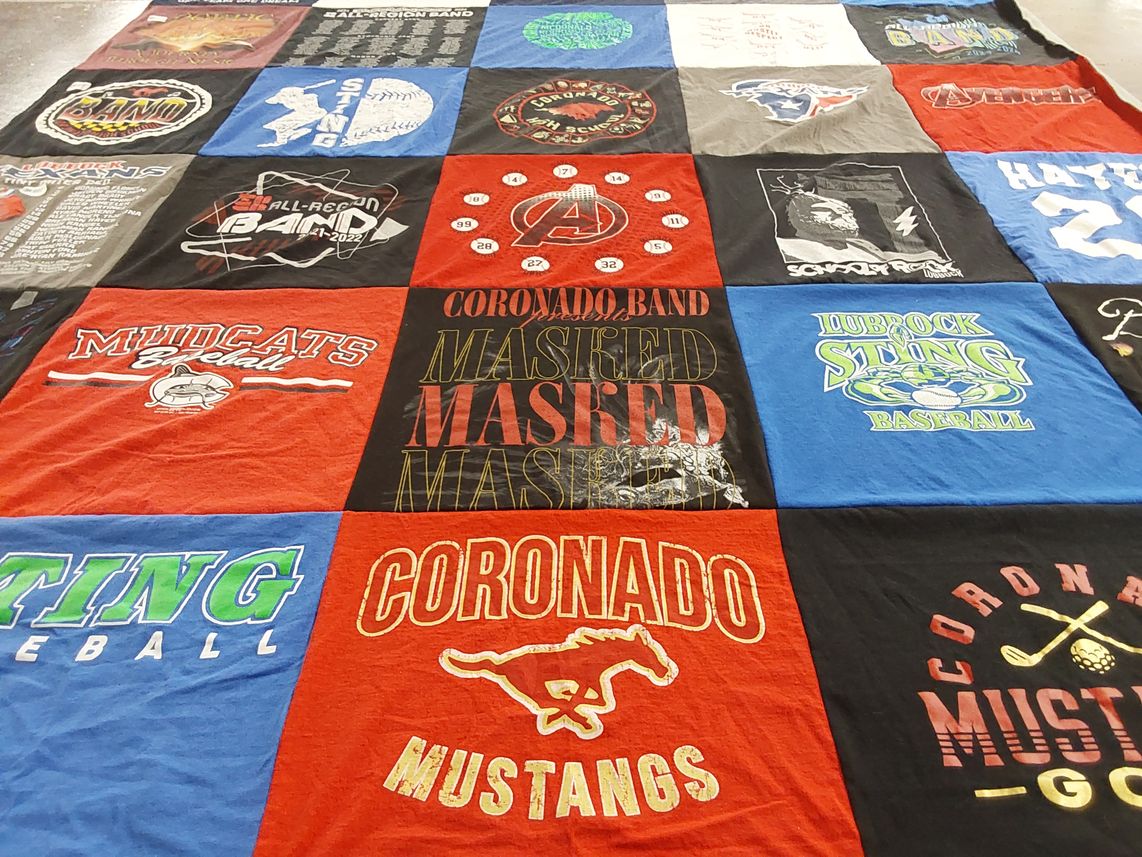 T-shirt quilt featuring coronado mustangs, lubbock sting by Kim from TX